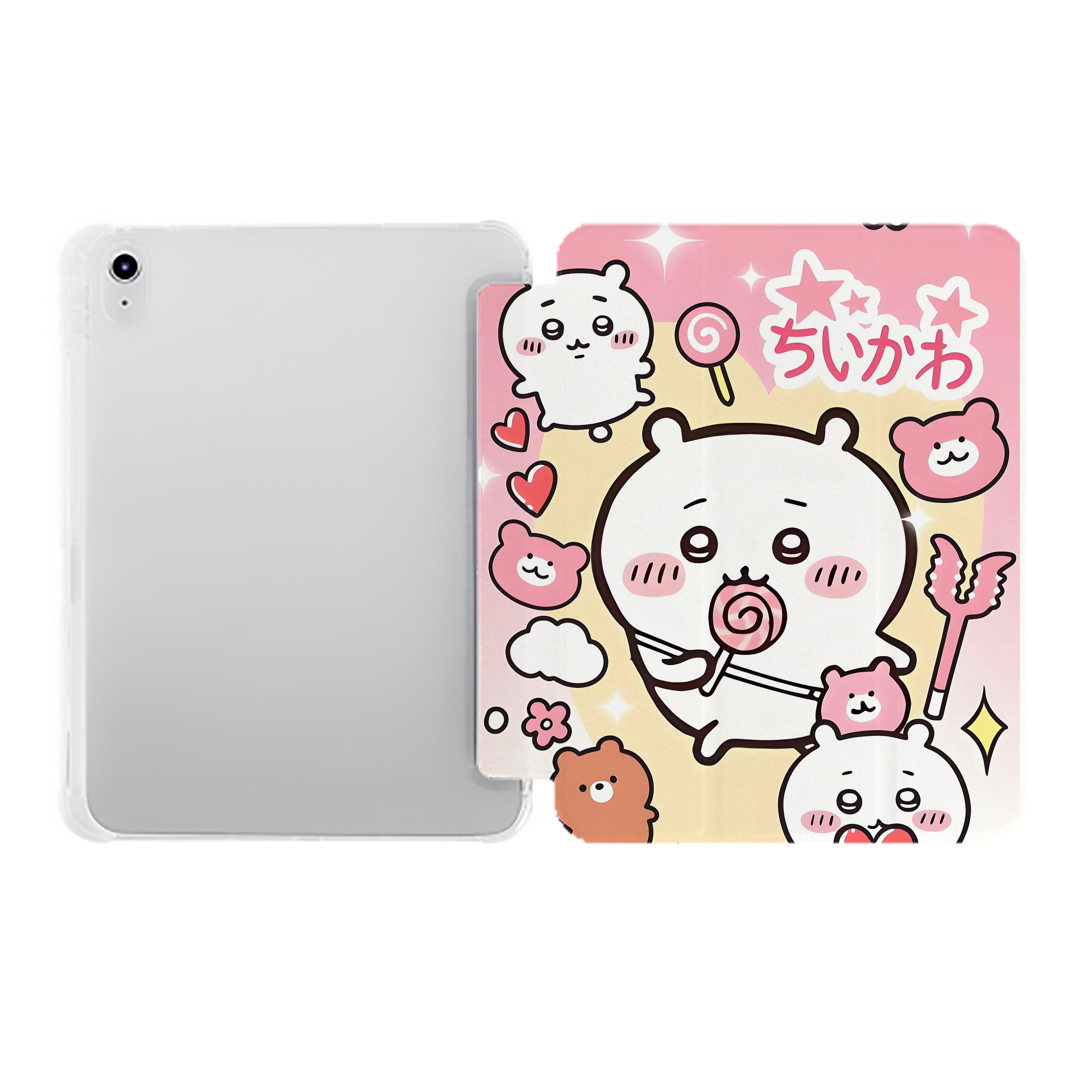 （画像用） ちいかわ Chii-kawa IPad ケース ペン収納付き 三つ折りスタンド PUレザー×シリコン 対応機種9.5/10.5/10.9インチ